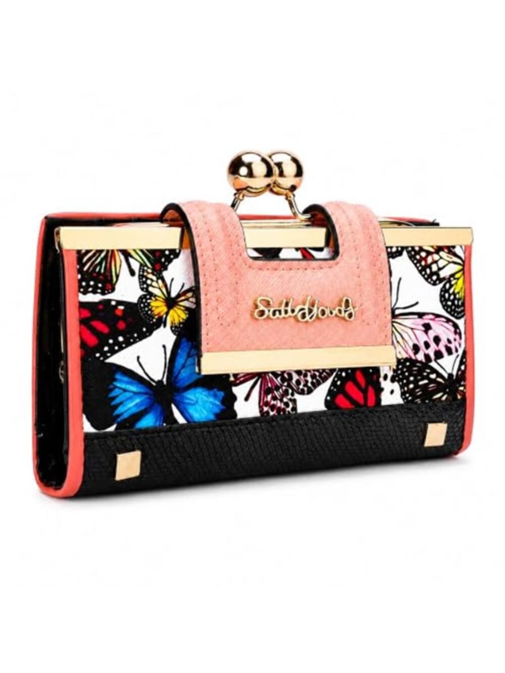 Womens Floral Wallet Long Bifold Kiss Lock Coin Purse Card Holder Vintage Print